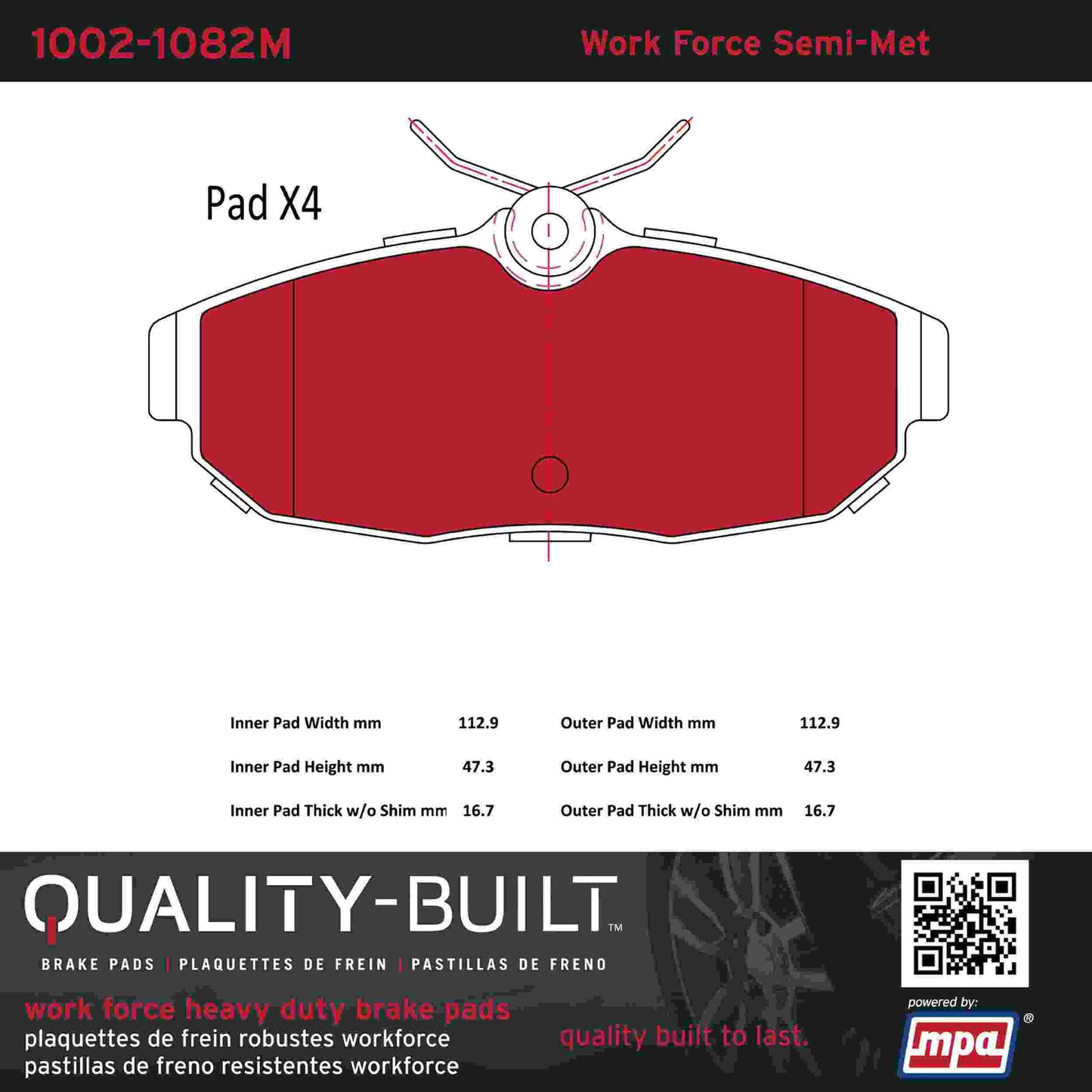 Quality-Built Quality-Built Work Force Heavy Duty Brake Pads w/ Hardware 1002-1082M