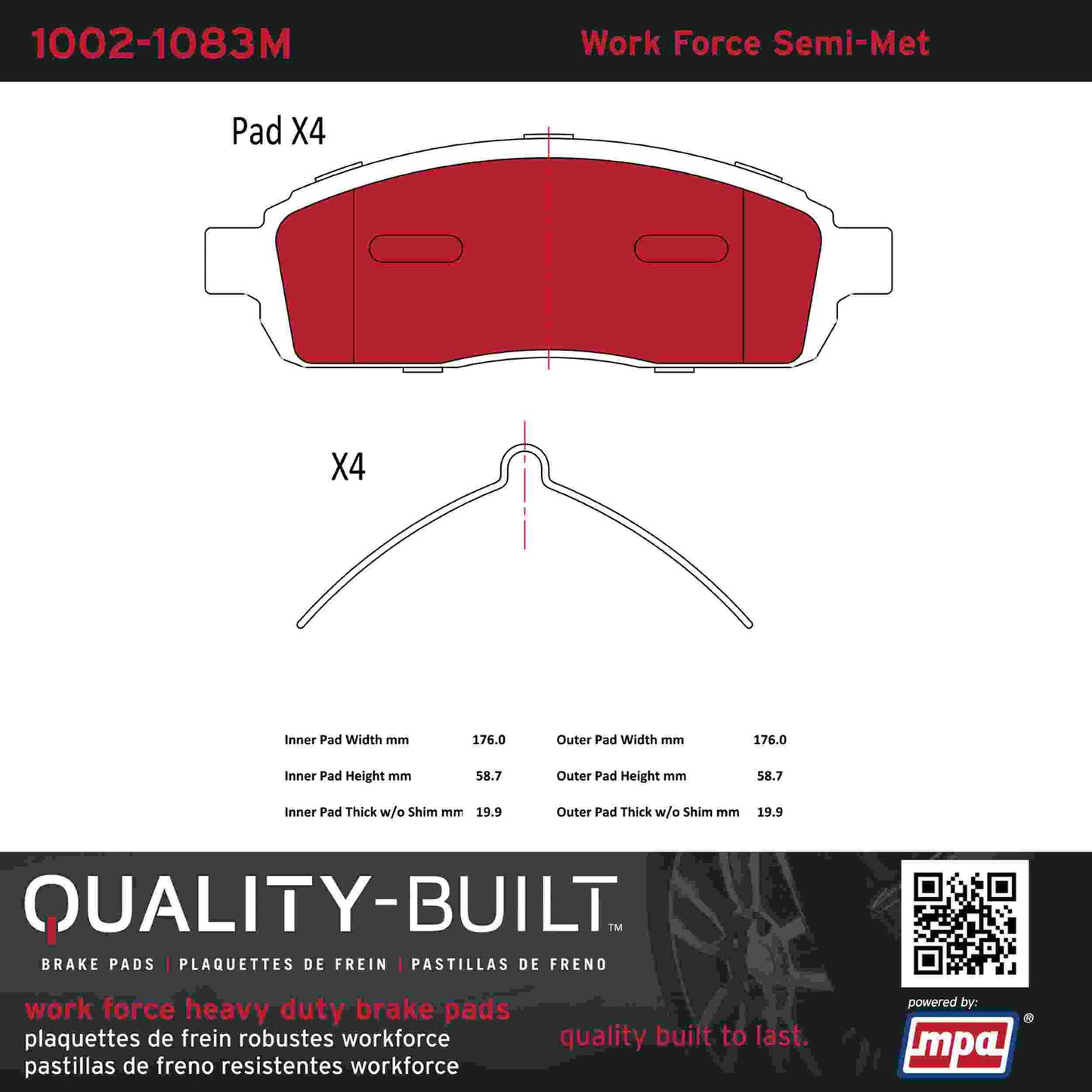 Quality-Built Quality-Built Work Force Heavy Duty Brake Pads w/ Hardware 1002-1083M