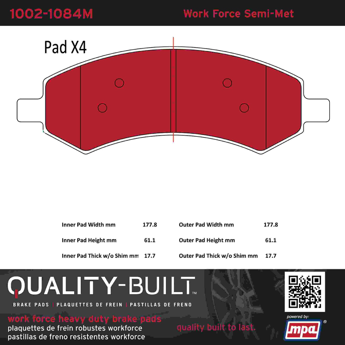 Quality-Built Quality-Built Work Force Heavy Duty Brake Pads w/ Hardware 1002-1084M