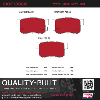 Quality-Built Quality-Built Work Force Heavy Duty Brake Pads w/ Hardware 1002-1086M