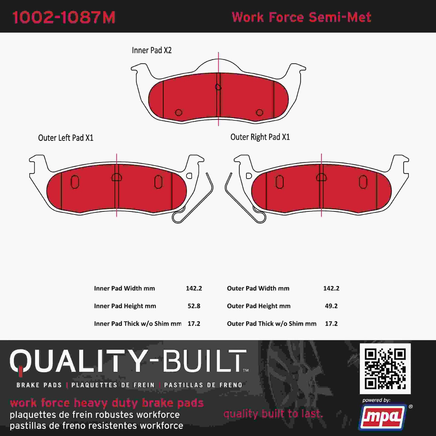 Quality-Built Quality-Built Work Force Heavy Duty Brake Pads w/ Hardware 1002-1087M