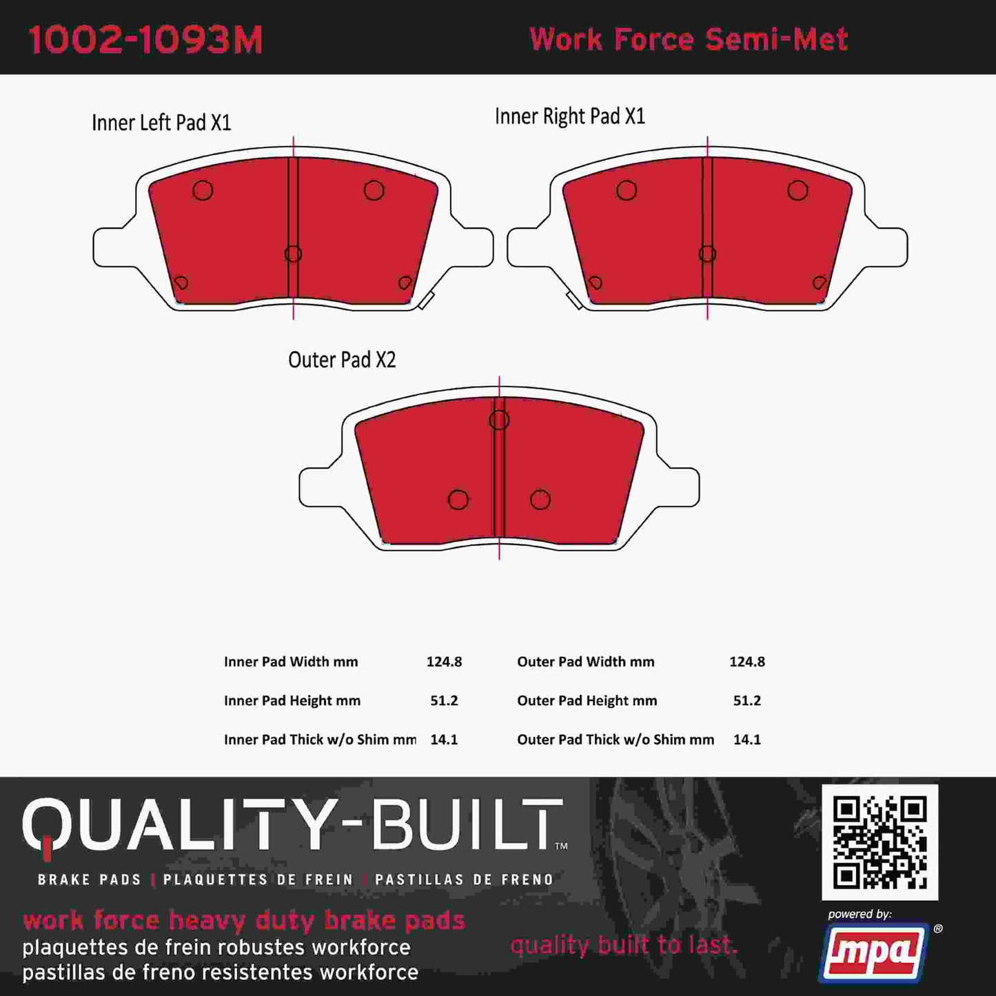 Quality-Built Quality-Built Work Force Heavy Duty Brake Pads w/ Hardware 1002-1093M