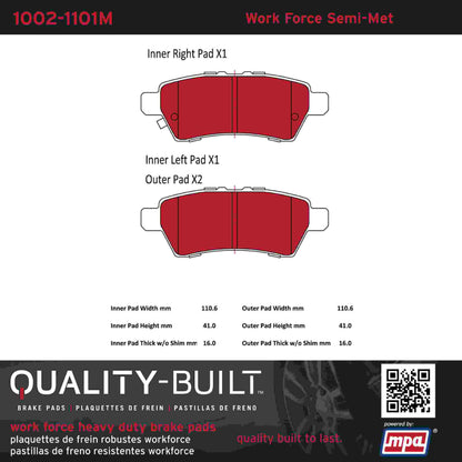 Quality-Built Quality-Built Work Force Heavy Duty Brake Pads w/ Hardware 1002-1101M
