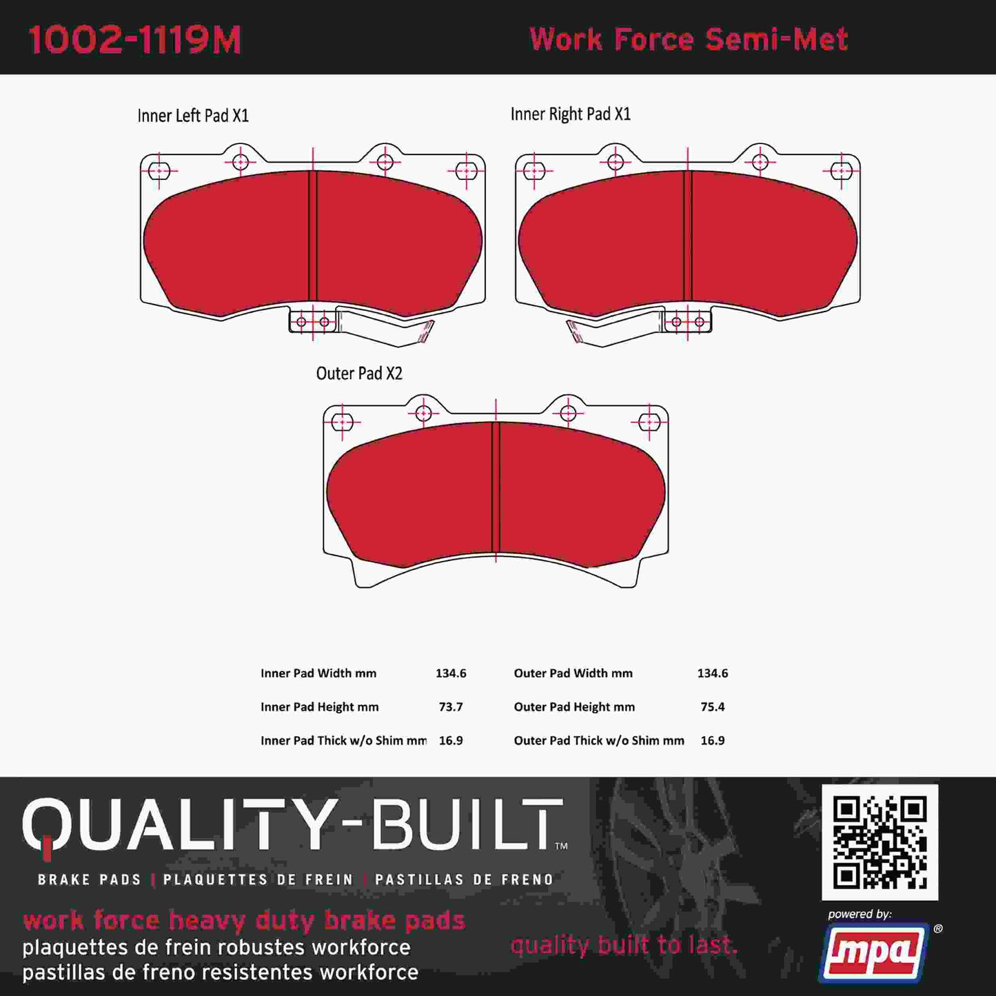 Quality-Built Quality-Built Work Force Heavy Duty Brake Pads w/ Hardware 1002-1119M