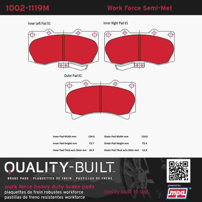 Quality-Built Quality-Built Work Force Heavy Duty Brake Pads w/ Hardware 1002-1119M