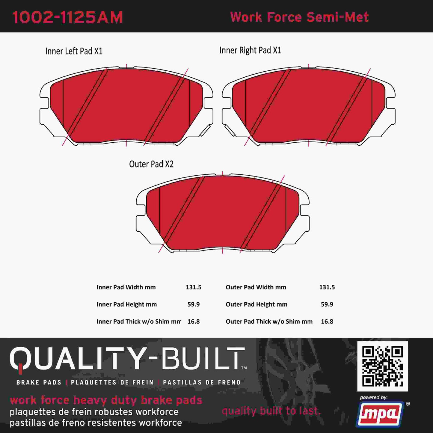 Quality-Built Quality-Built Work Force Heavy Duty Brake Pads w/ Hardware 1002-1125AM