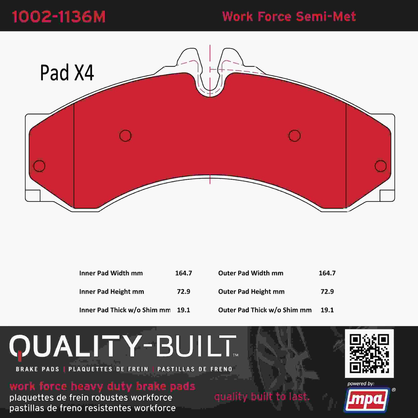 Quality-Built Quality-Built Work Force Heavy Duty Brake Pads 1002-1136M