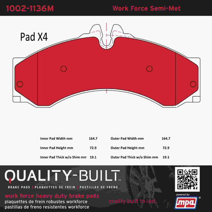 Quality-Built Quality-Built Work Force Heavy Duty Brake Pads 1002-1136M