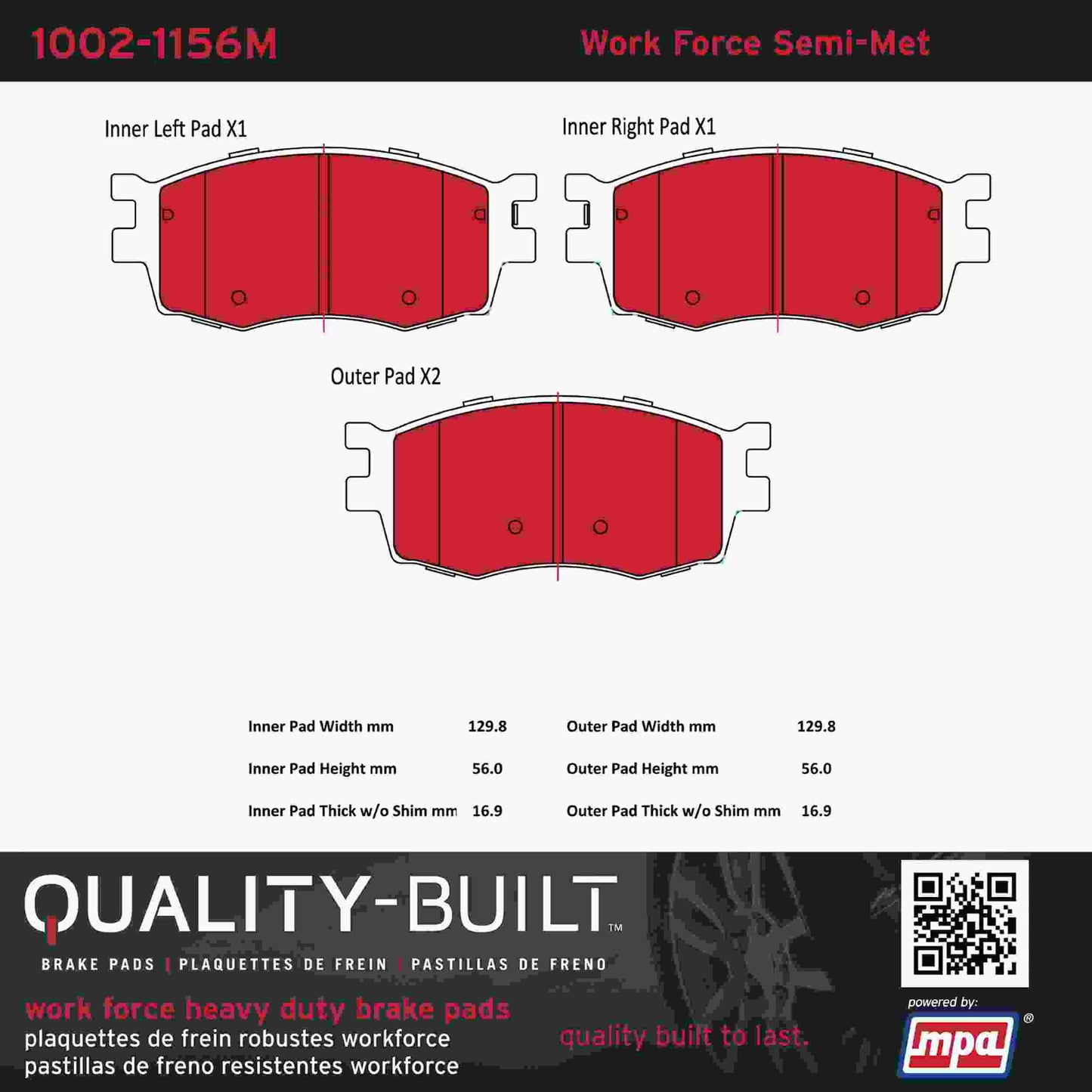 Quality-Built Quality-Built Work Force Heavy Duty Brake Pads w/ Hardware 1002-1156M