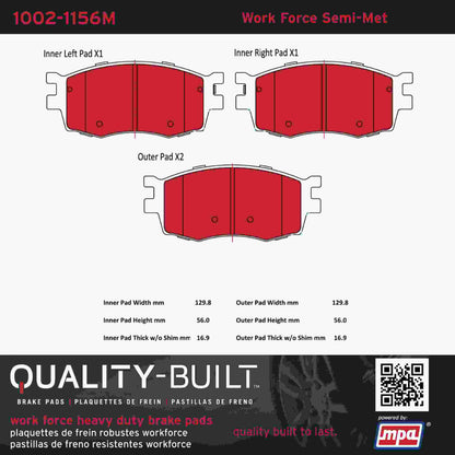 Quality-Built Quality-Built Work Force Heavy Duty Brake Pads w/ Hardware 1002-1156M