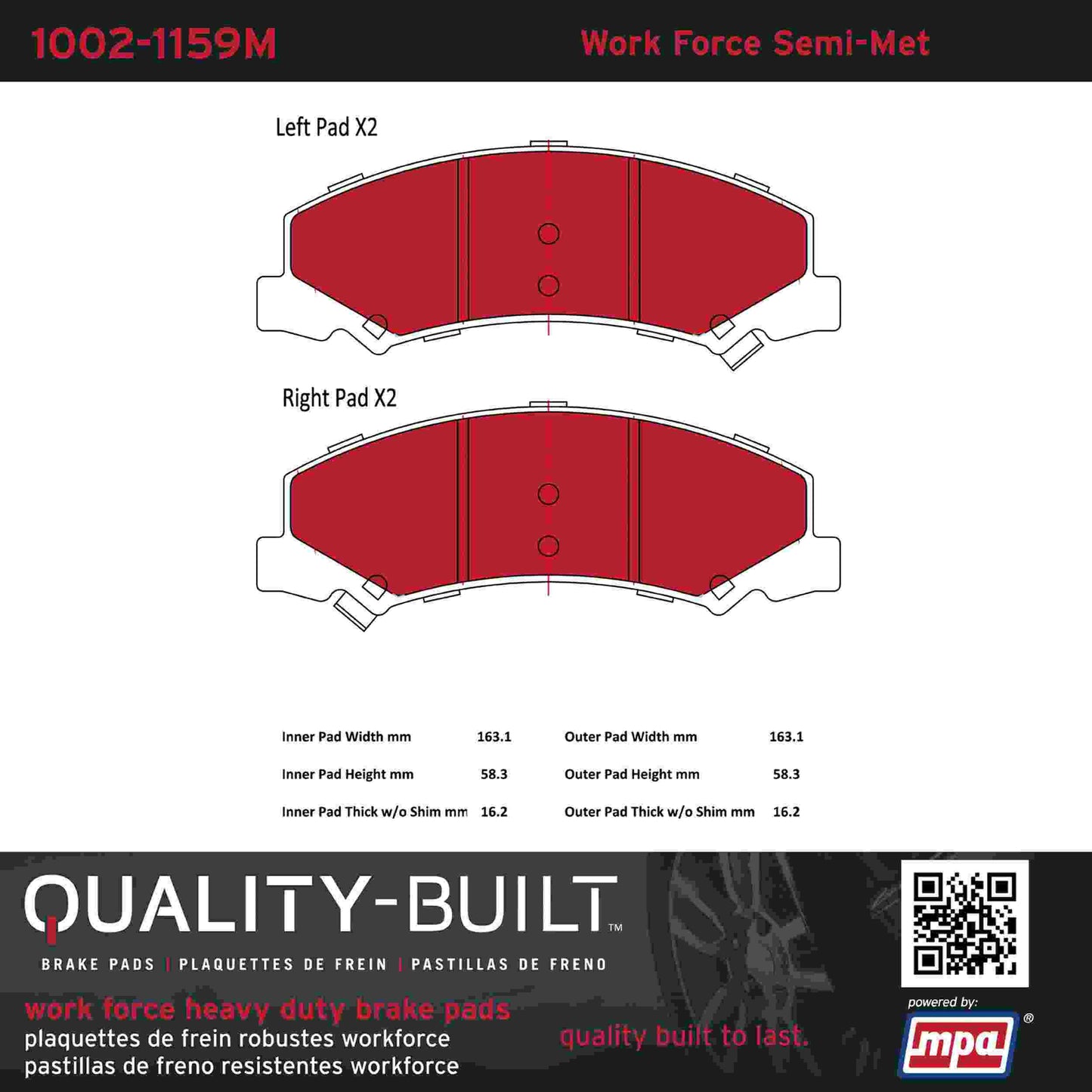 Quality-Built Quality-Built Work Force Heavy Duty Brake Pads w/ Hardware 1002-1159M