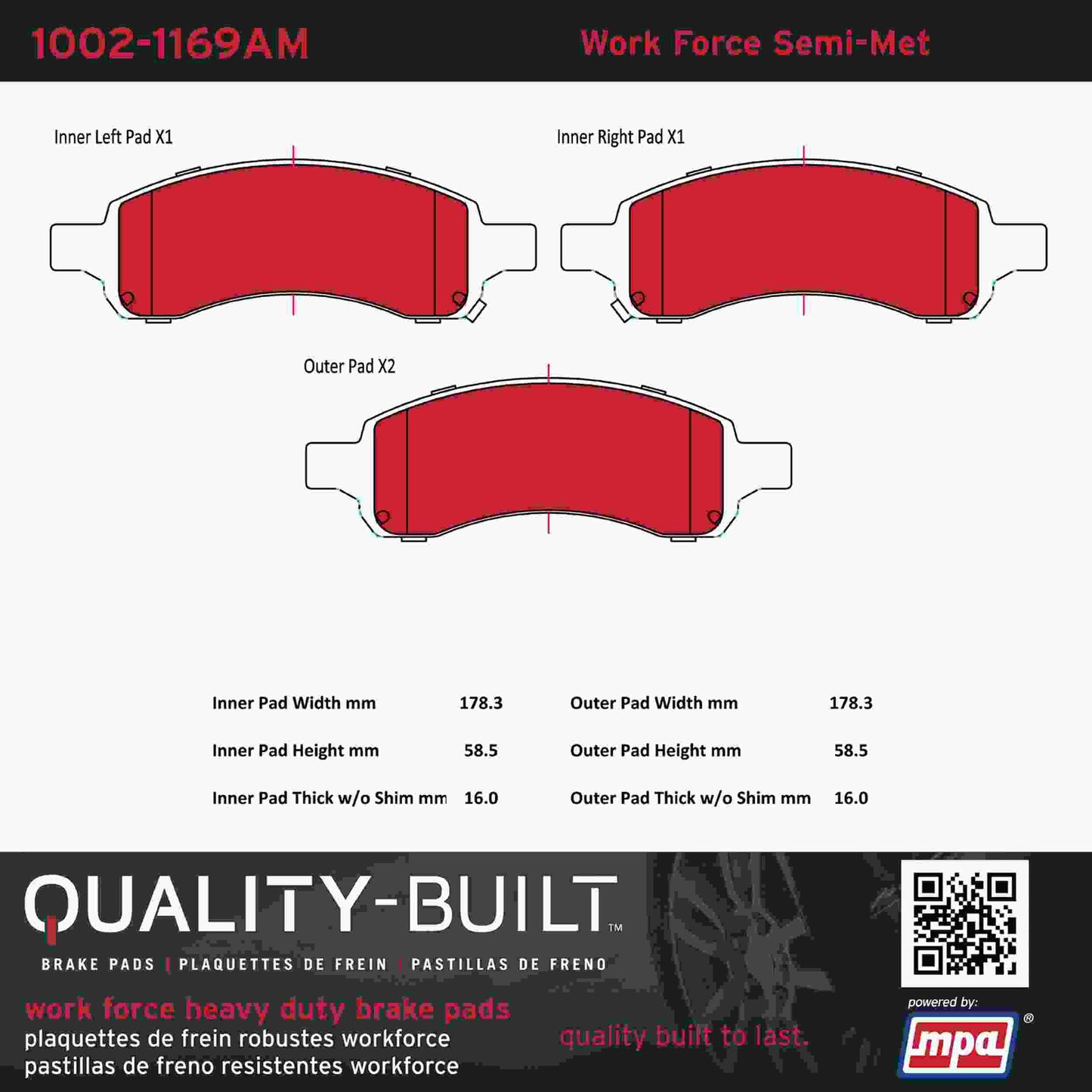 Quality-Built Quality-Built Work Force Heavy Duty Brake Pads w/ Hardware 1002-1169AM