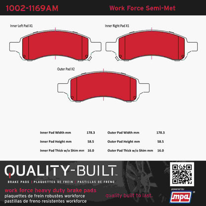 Quality-Built Quality-Built Work Force Heavy Duty Brake Pads w/ Hardware 1002-1169AM