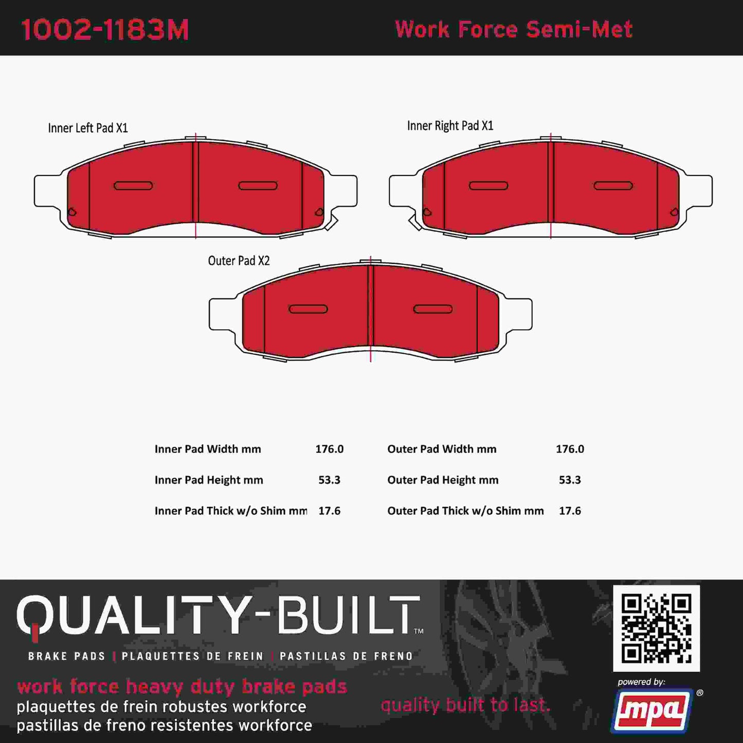 Quality-Built Quality-Built Work Force Heavy Duty Brake Pads w/ Hardware 1002-1183M