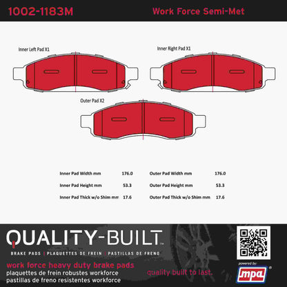 Quality-Built Quality-Built Work Force Heavy Duty Brake Pads w/ Hardware 1002-1183M