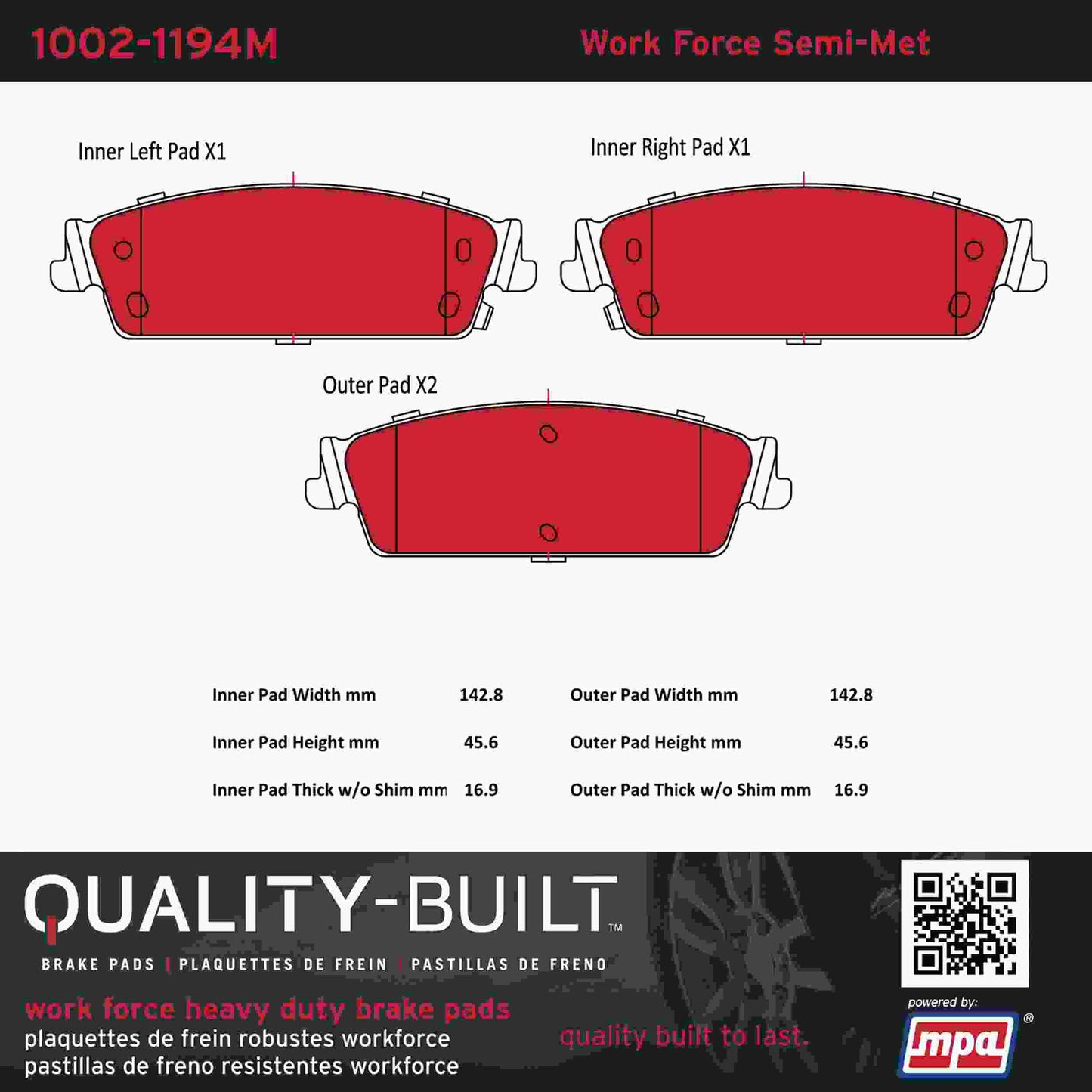 Quality-Built Quality-Built Work Force Heavy Duty Brake Pads w/ Hardware 1002-1194M