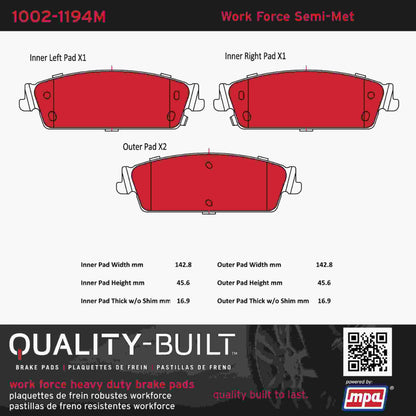 Quality-Built Quality-Built Work Force Heavy Duty Brake Pads w/ Hardware 1002-1194M