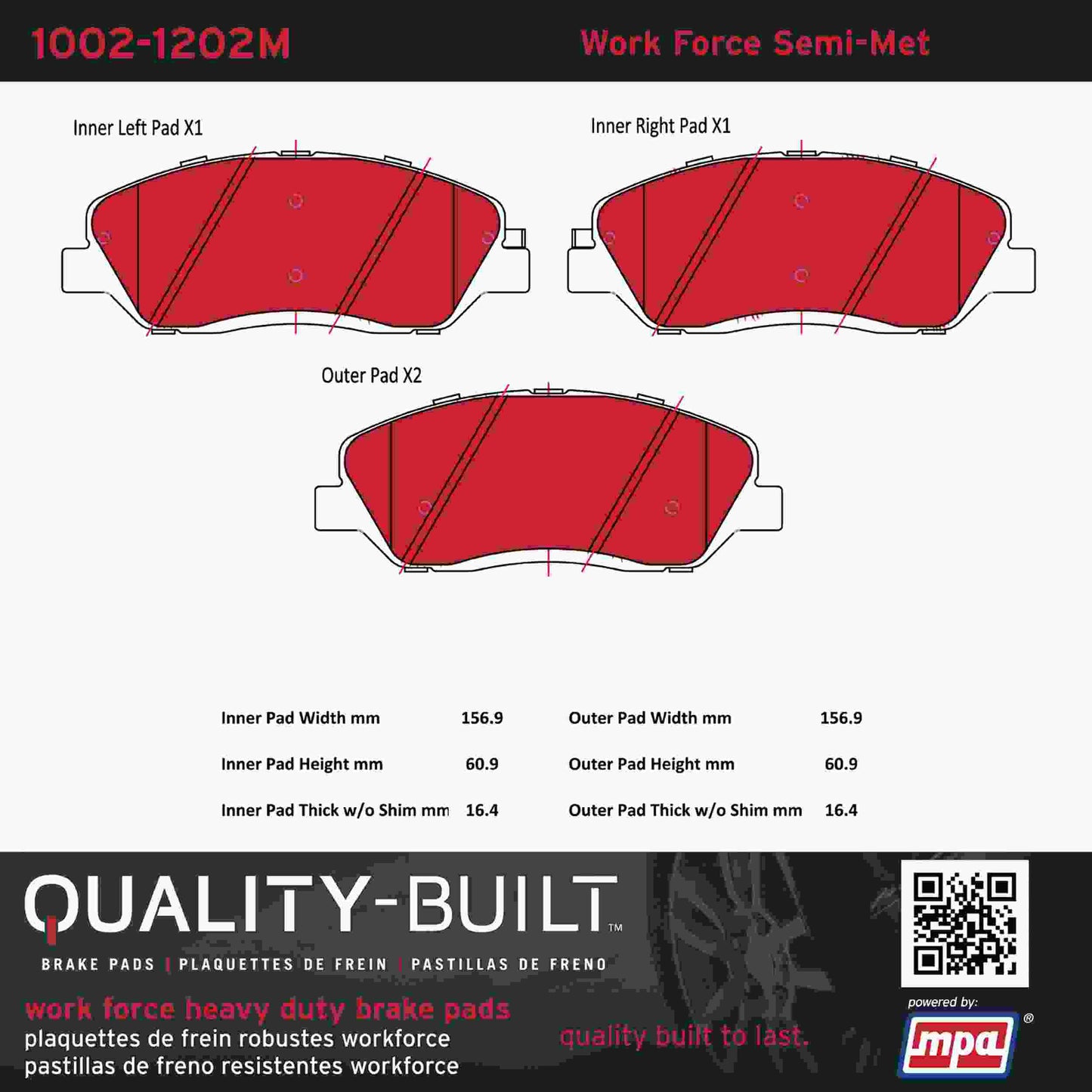 Quality-Built Quality-Built Work Force Heavy Duty Brake Pads w/ Hardware 1002-1202M