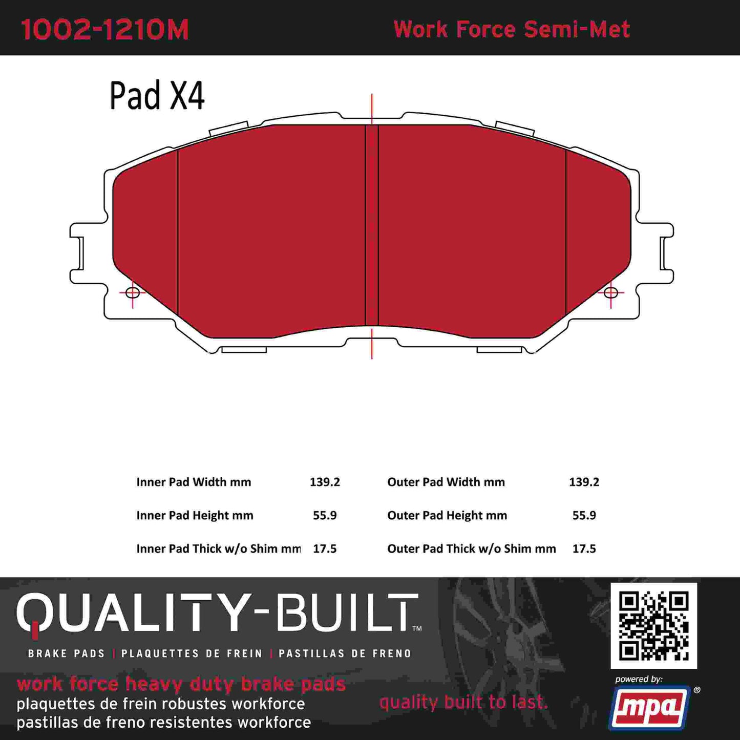 Quality-Built Quality-Built Work Force Heavy Duty Brake Pads w/ Hardware 1002-1210M