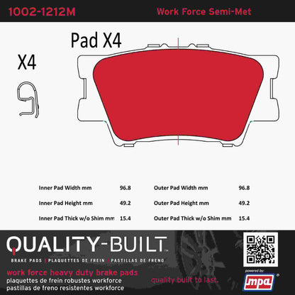 Quality-Built Quality-Built Work Force Heavy Duty Brake Pads w/ Hardware 1002-1212M