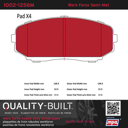Quality-Built Quality-Built Work Force Heavy Duty Brake Pads w/ Hardware 1002-1258M