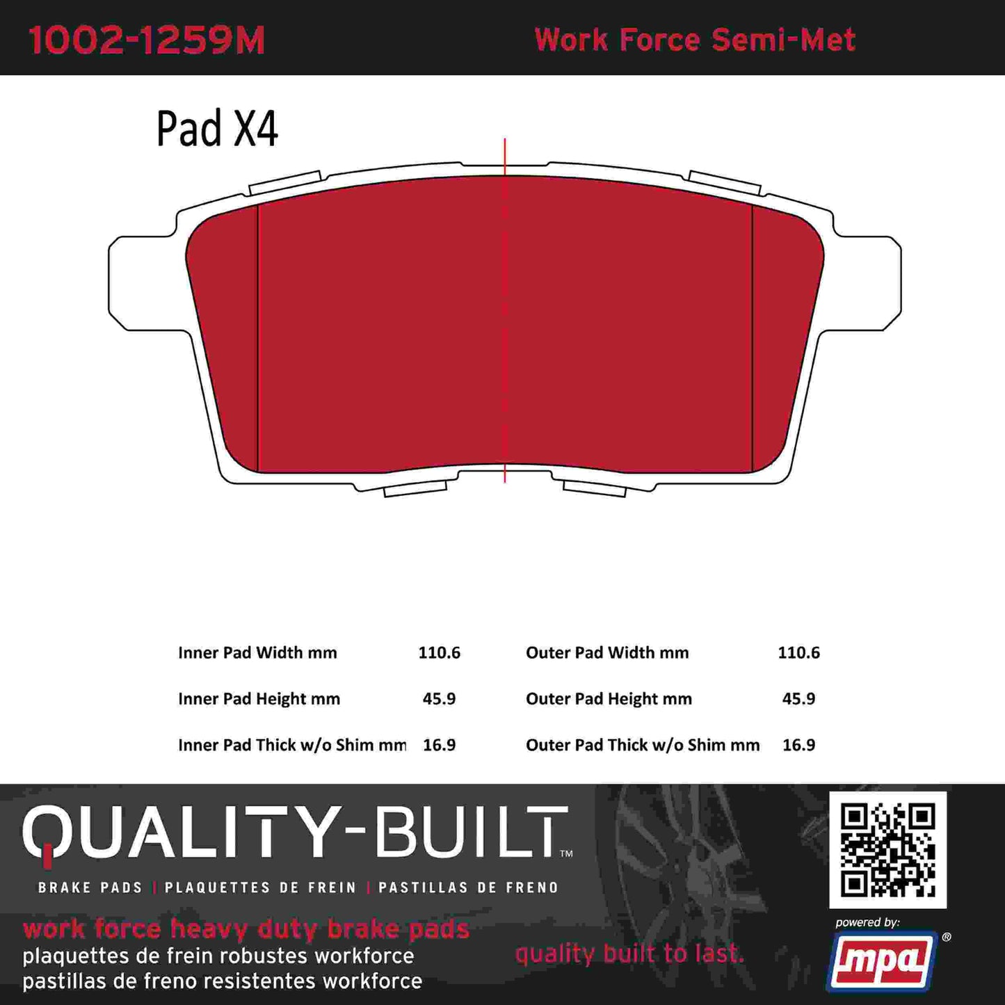 Quality-Built Quality-Built Work Force Heavy Duty Brake Pads w/ Hardware 1002-1259M