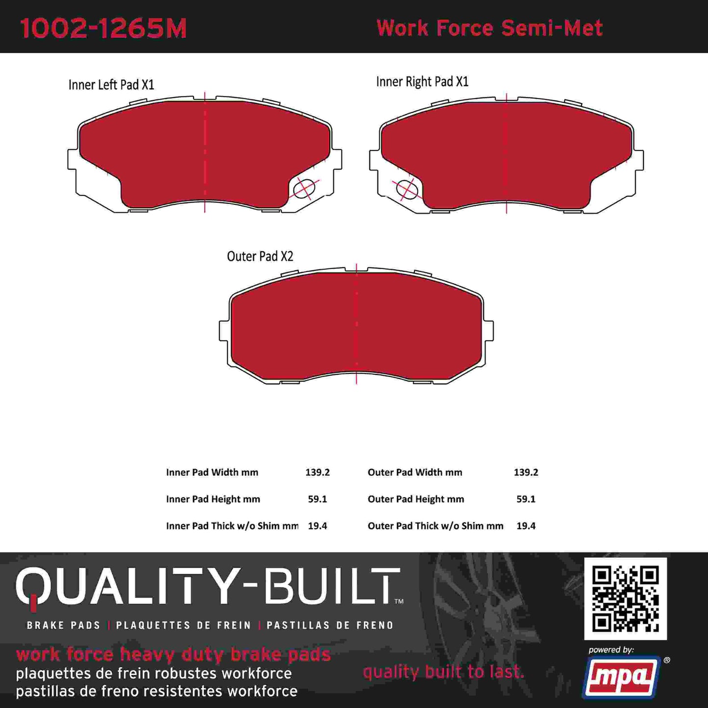 Quality-Built Quality-Built Work Force Heavy Duty Brake Pads w/ Hardware 1002-1265M