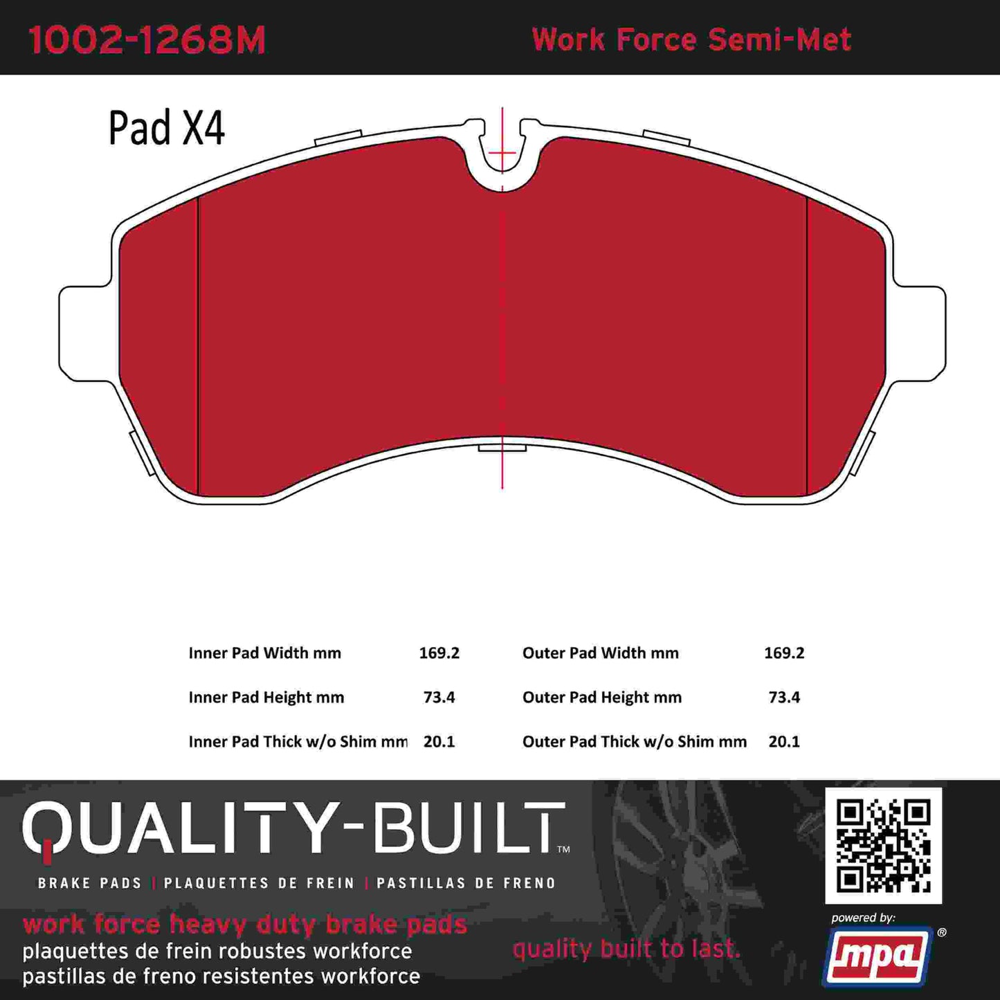 Quality-Built Quality-Built Work Force Heavy Duty Brake Pads w/ Hardware 1002-1268M
