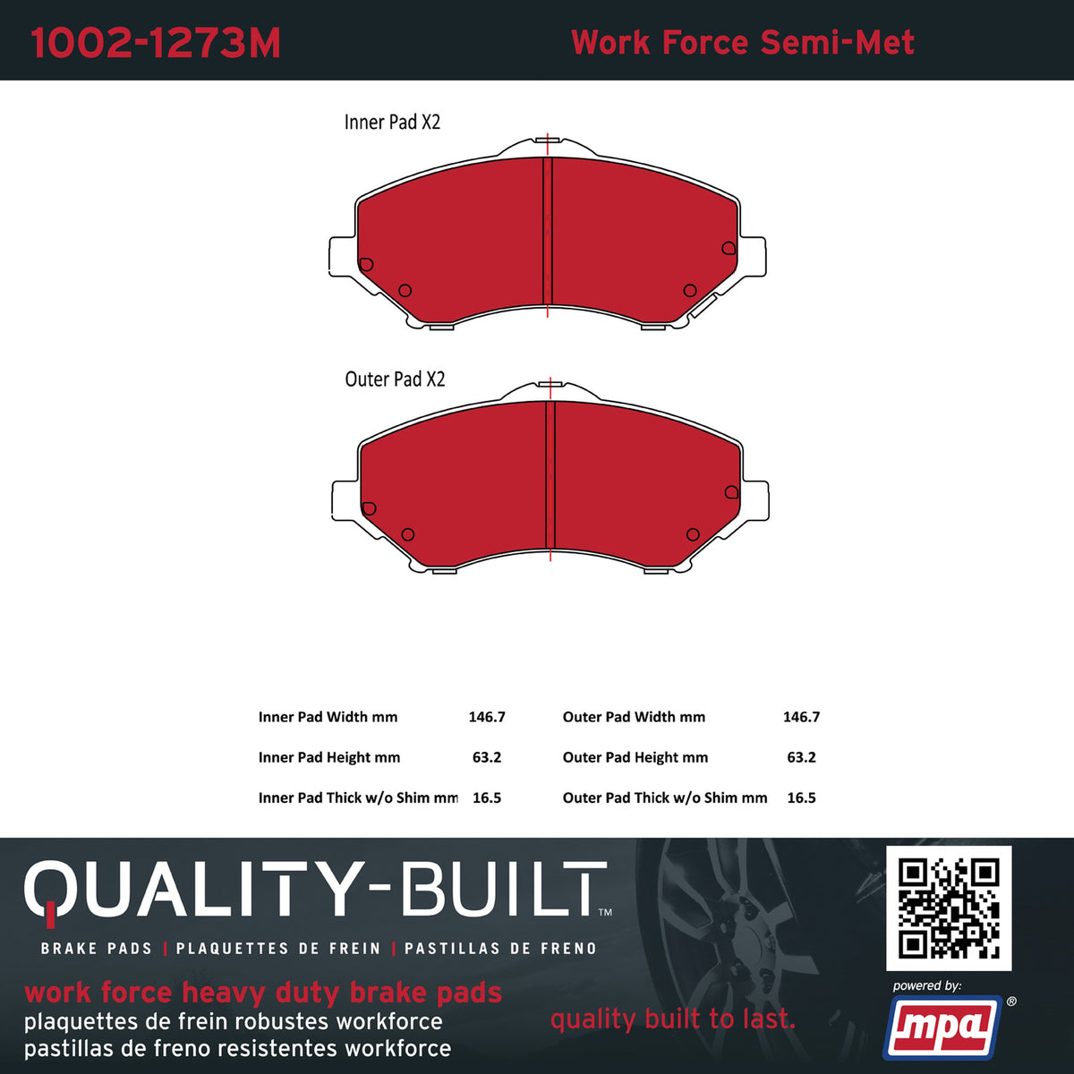 Quality-Built Quality-Built Work Force Heavy Duty Brake Pads w/ Hardware 1002-1273M