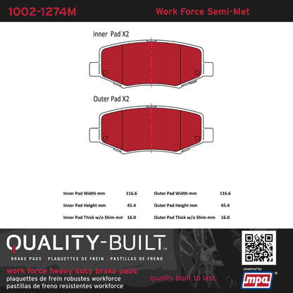 Quality-Built Quality-Built Work Force Heavy Duty Brake Pads w/ Hardware 1002-1274M
