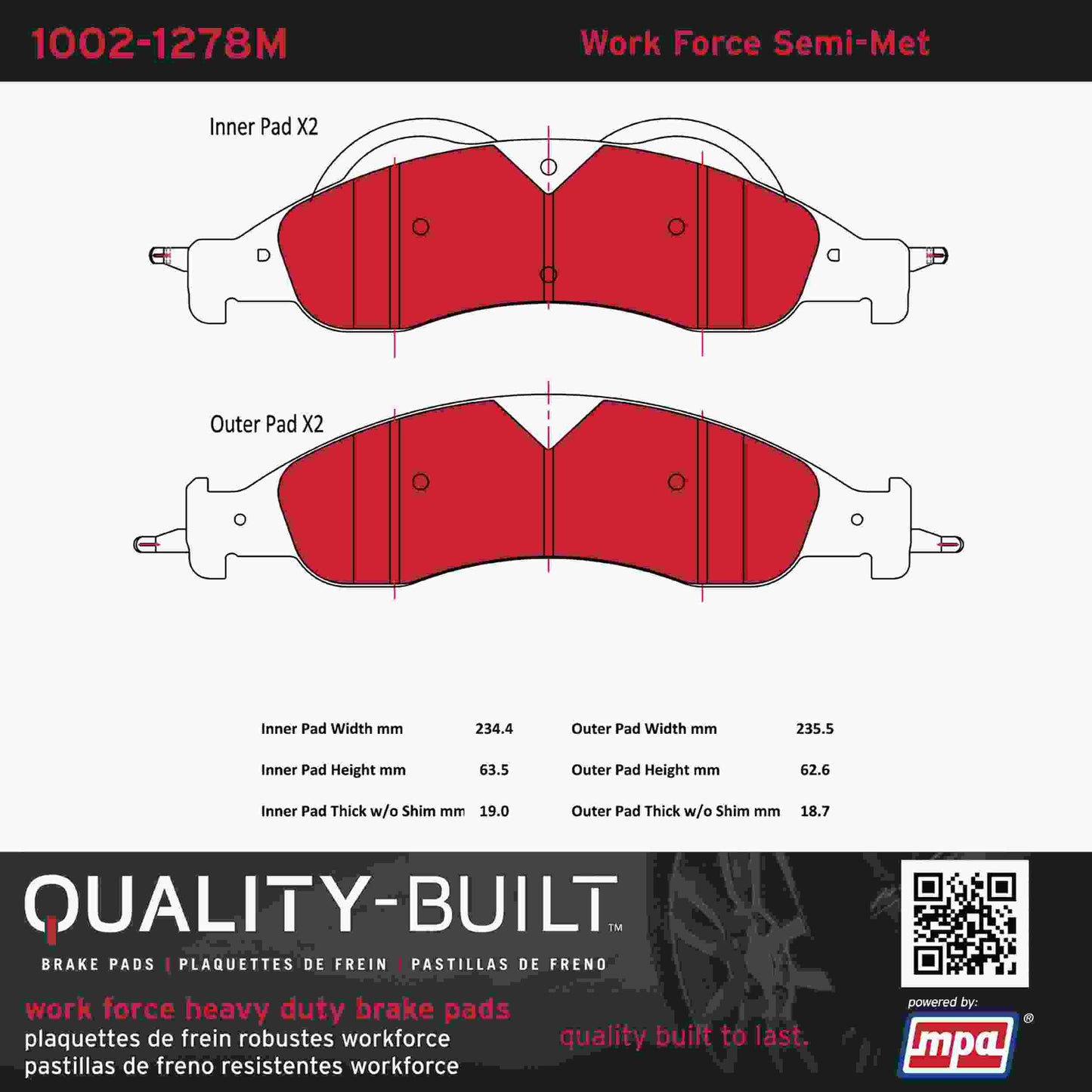 Quality-Built Quality-Built Work Force Heavy Duty Brake Pads w/ Hardware 1002-1278M
