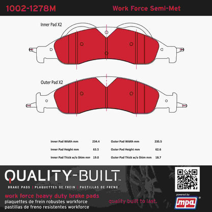 Quality-Built Quality-Built Work Force Heavy Duty Brake Pads w/ Hardware 1002-1278M