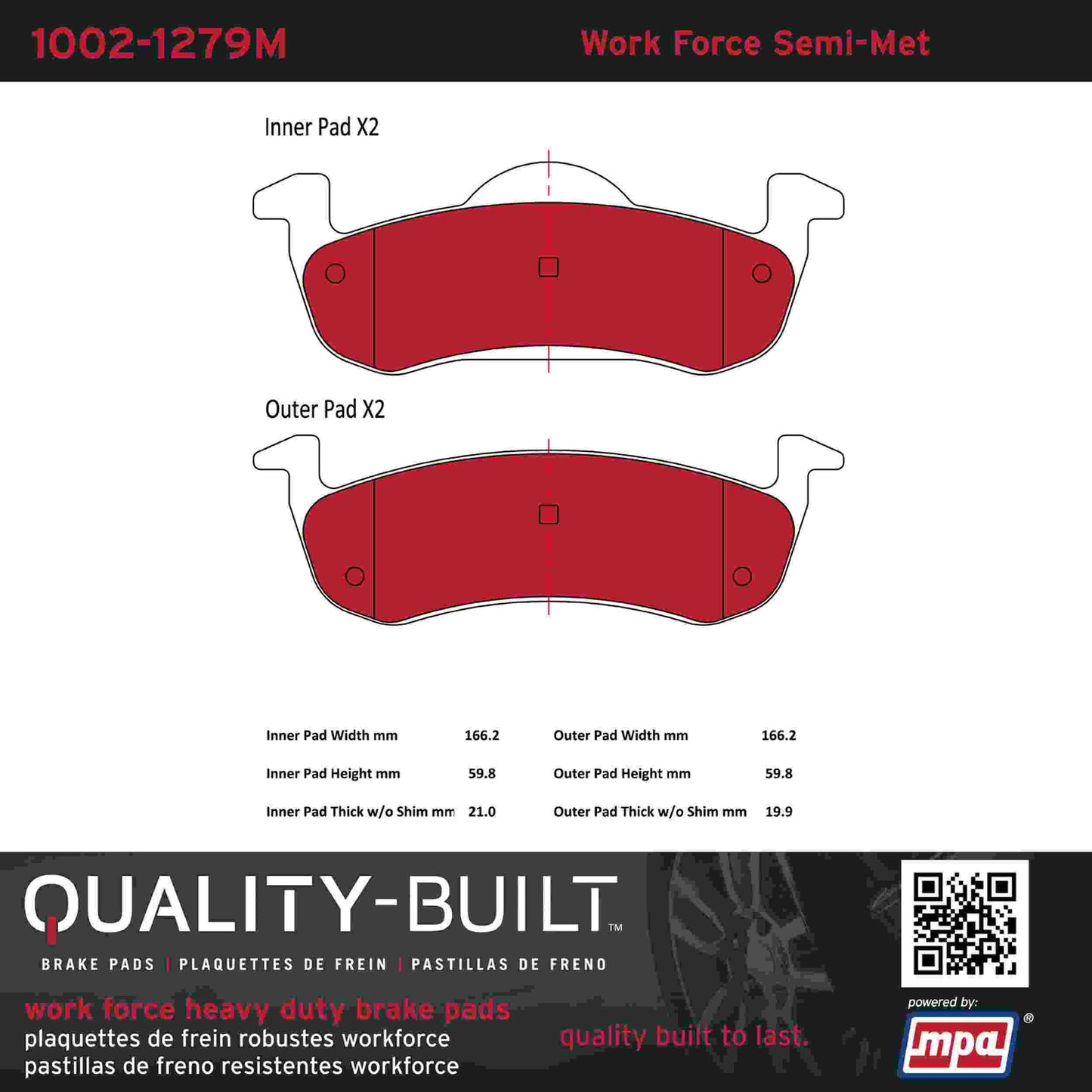 Quality-Built Quality-Built Work Force Heavy Duty Brake Pads w/ Hardware 1002-1279M