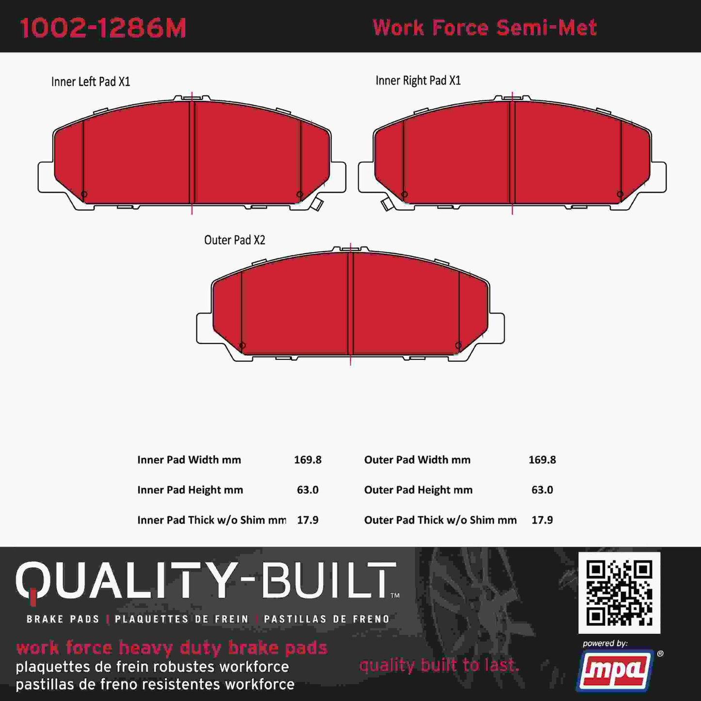 Quality-Built Quality-Built Work Force Heavy Duty Brake Pads w/ Hardware 1002-1286M
