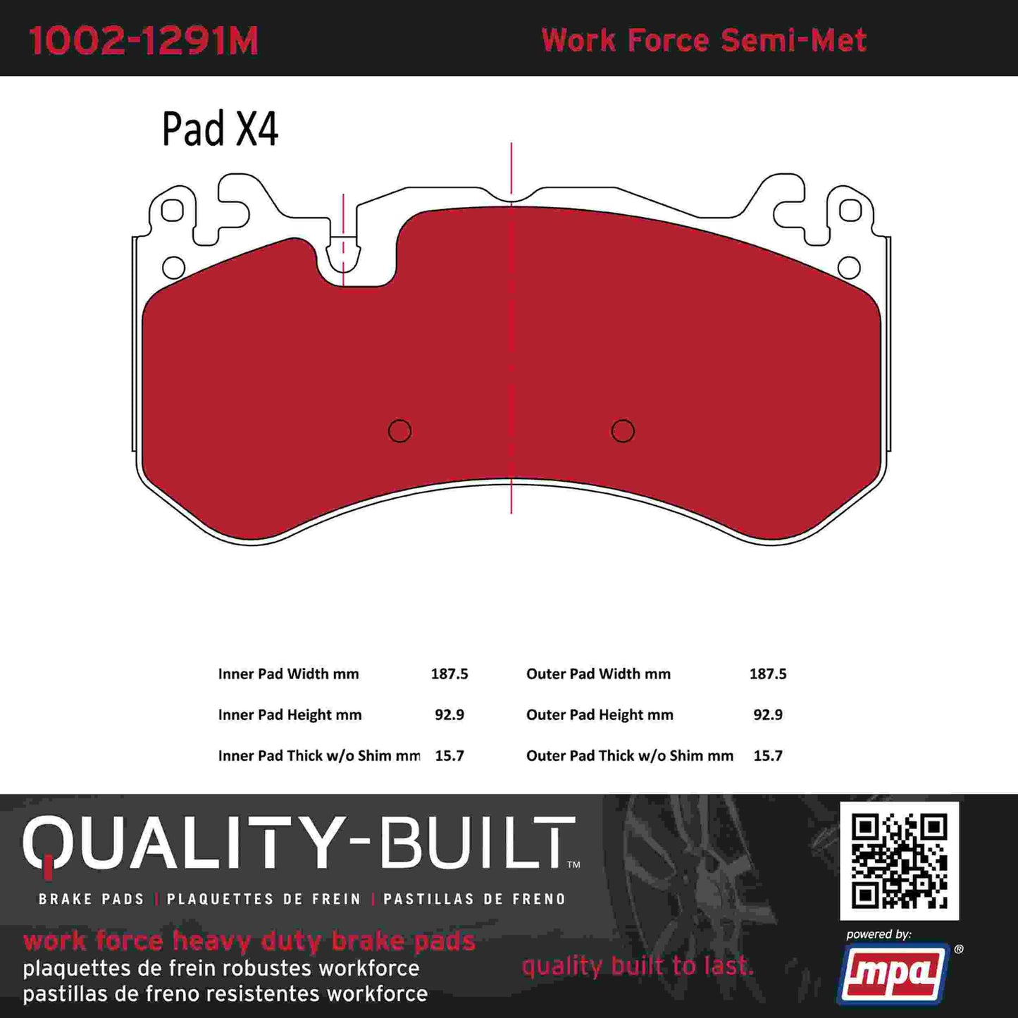 Quality-Built Quality-Built Work Force Heavy Duty Brake Pads w/ Hardware 1002-1291M