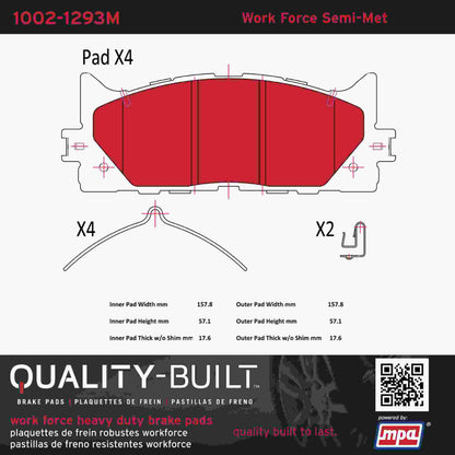 Quality-Built Quality-Built Work Force Heavy Duty Brake Pads w/ Hardware 1002-1293M