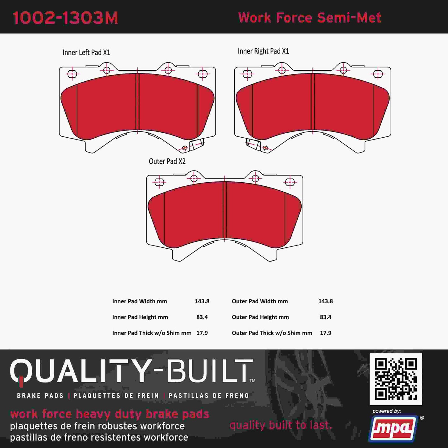 Quality-Built Quality-Built Work Force Heavy Duty Brake Pads w/ Hardware 1002-1303M