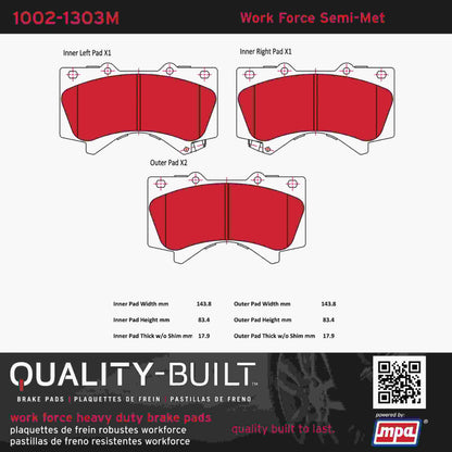 Quality-Built Quality-Built Work Force Heavy Duty Brake Pads w/ Hardware 1002-1303M
