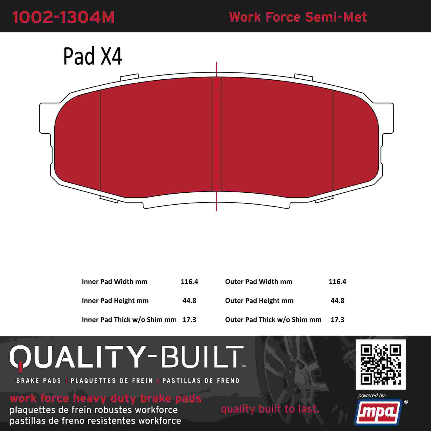 Quality-Built Quality-Built Work Force Heavy Duty Brake Pads w/ Hardware 1002-1304M