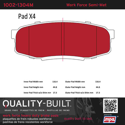Quality-Built Quality-Built Work Force Heavy Duty Brake Pads w/ Hardware 1002-1304M