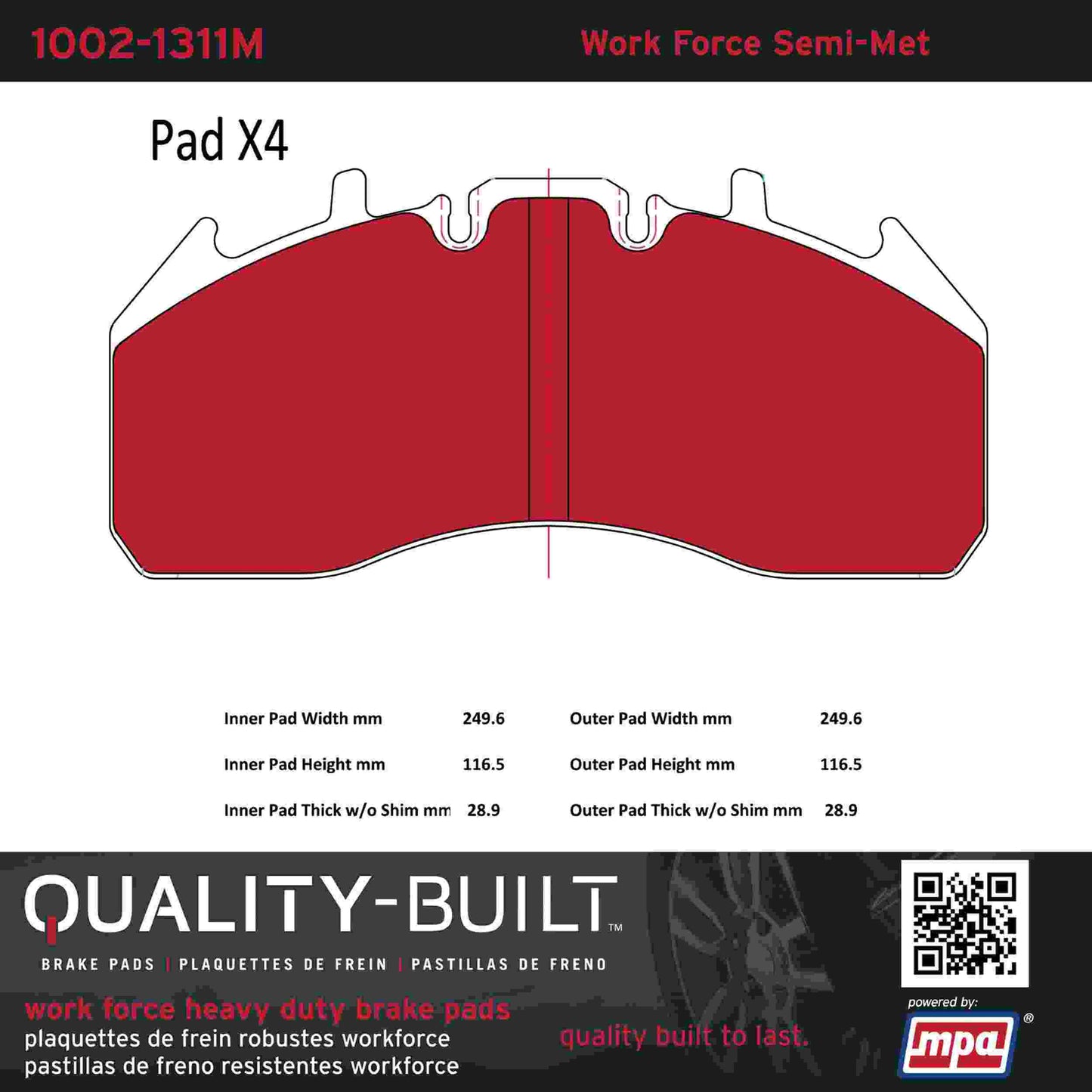 Quality-Built Quality-Built Work Force Heavy Duty Brake Pads w/ Hardware 1002-1311M