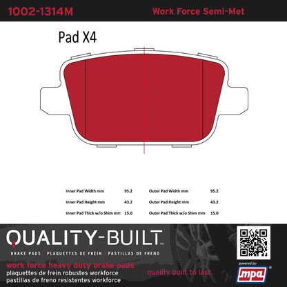 Quality-Built Quality-Built Work Force Heavy Duty Brake Pads w/ Hardware 1002-1314M