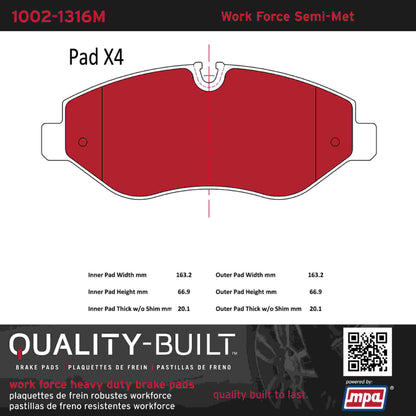 Quality-Built Quality-Built Work Force Heavy Duty Brake Pads w/ Hardware 1002-1316M