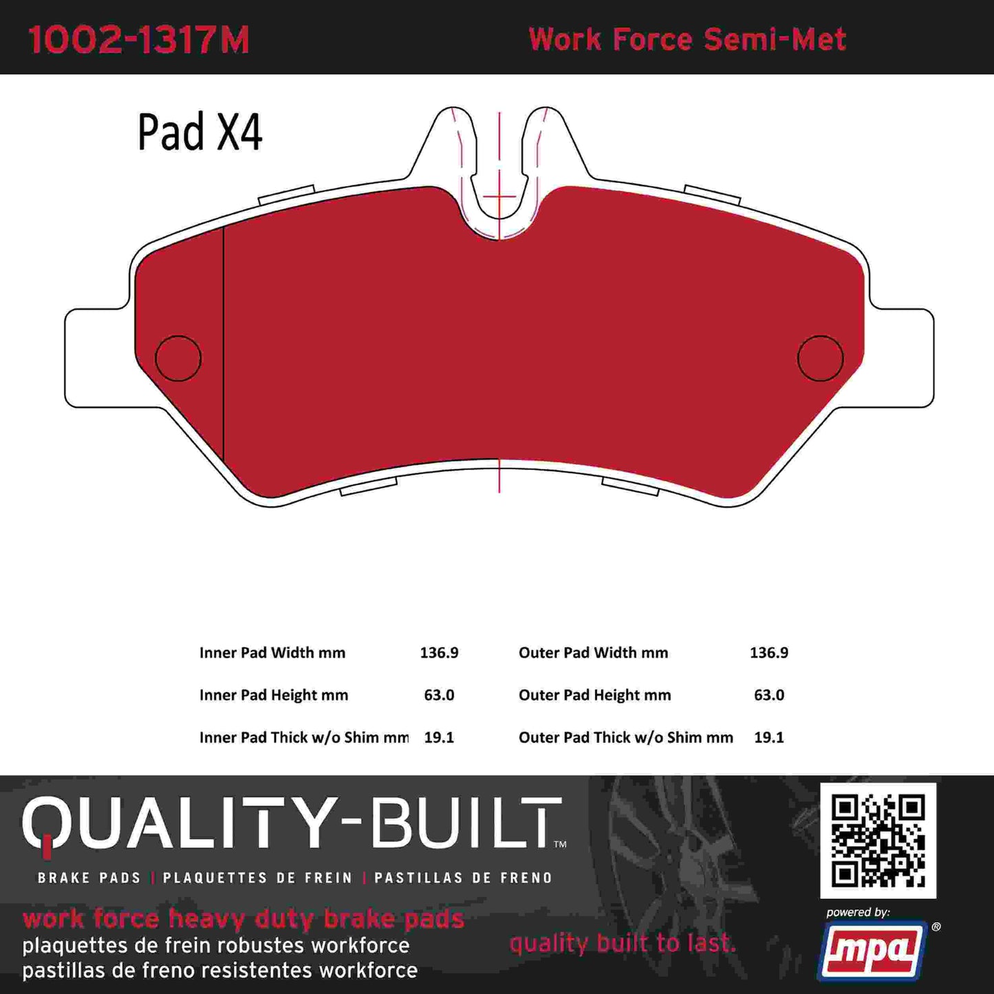 Quality-Built Quality-Built Work Force Heavy Duty Brake Pads w/ Hardware 1002-1317M
