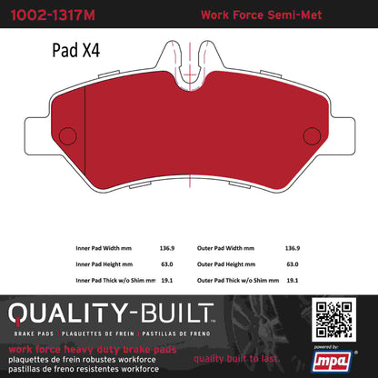 Quality-Built Quality-Built Work Force Heavy Duty Brake Pads w/ Hardware 1002-1317M