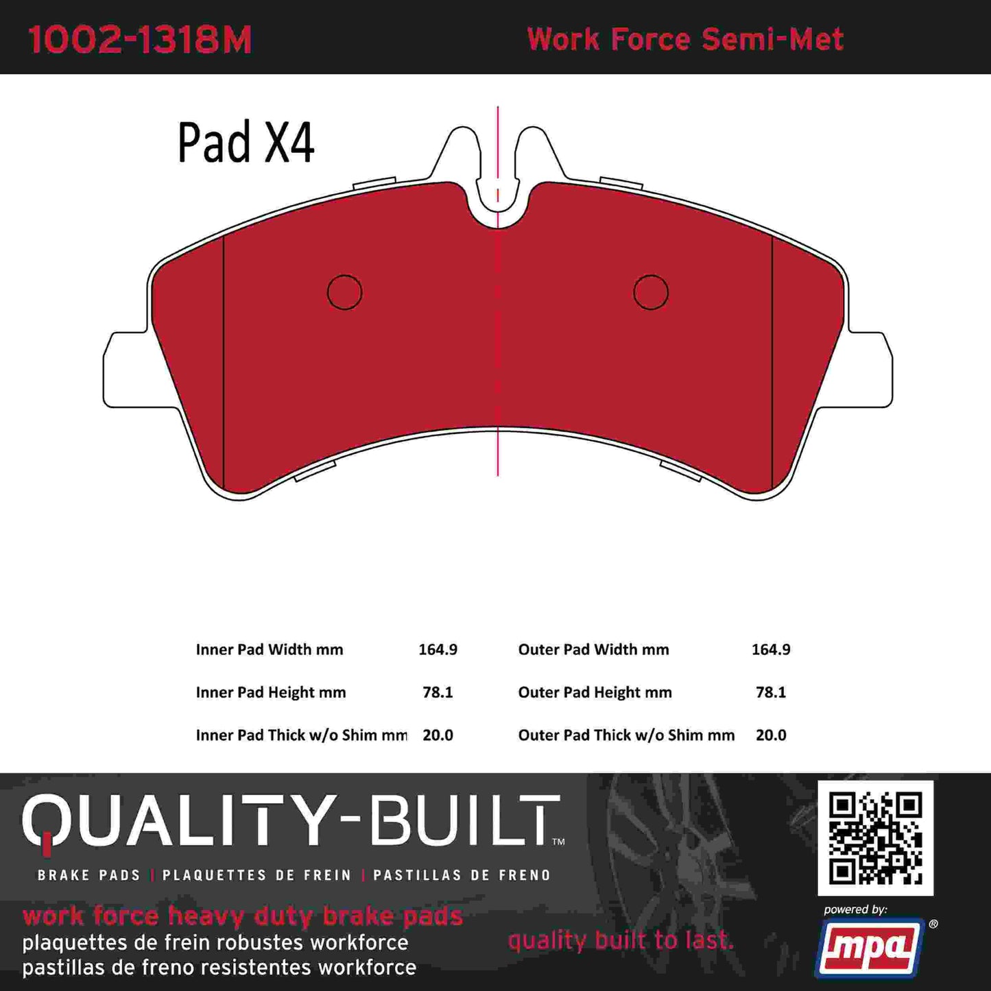 Quality-Built Quality-Built Work Force Heavy Duty Brake Pads w/ Hardware 1002-1318M