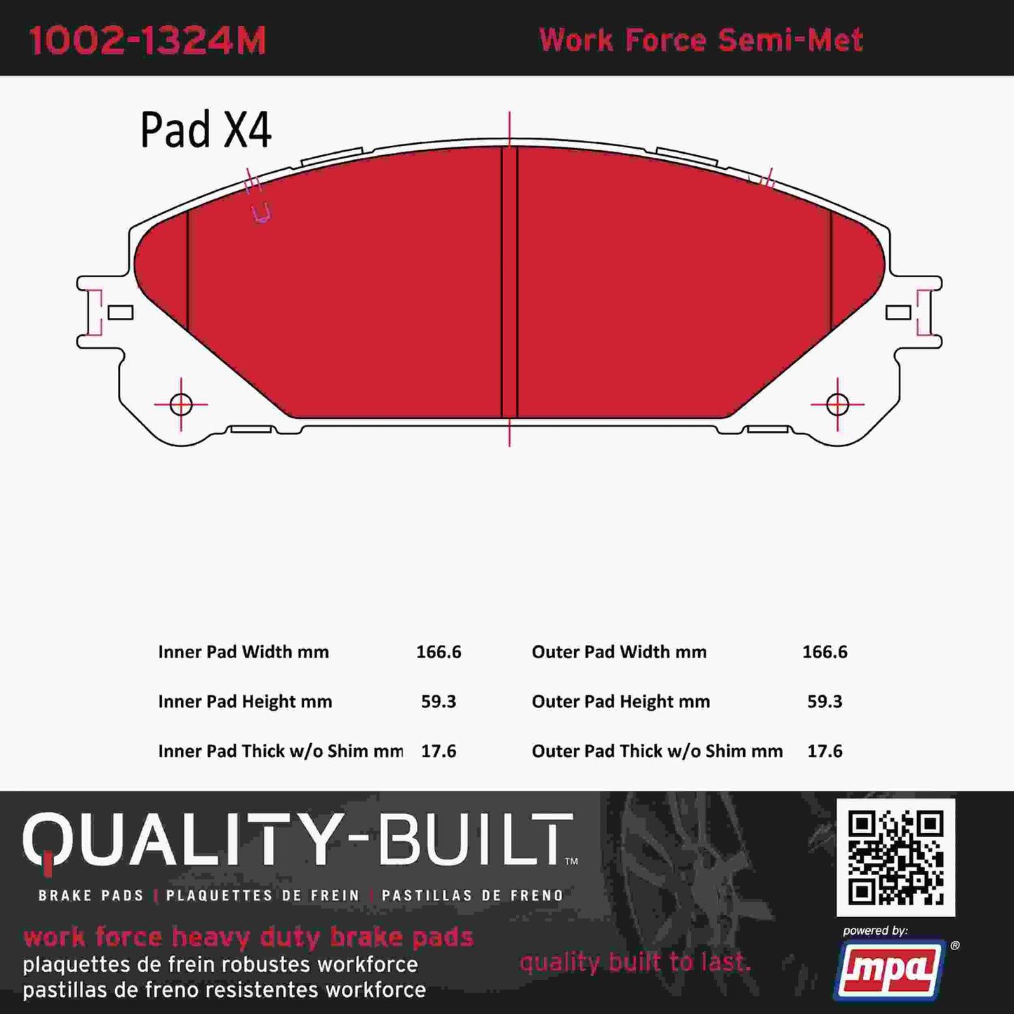 Quality-Built Quality-Built Work Force Heavy Duty Brake Pads w/ Hardware 1002-1324M