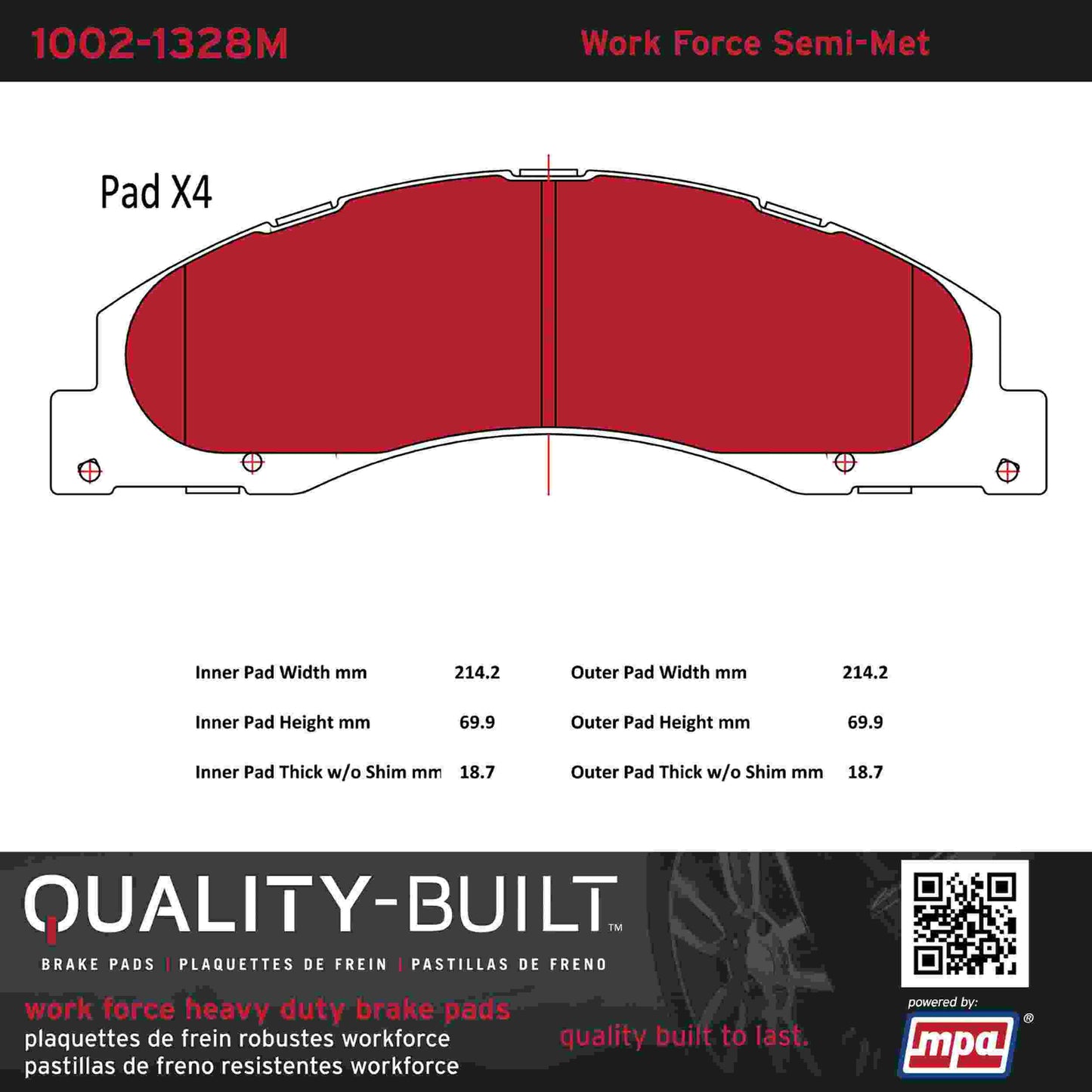 Quality-Built Quality-Built Work Force Heavy Duty Brake Pads w/ Hardware 1002-1328M