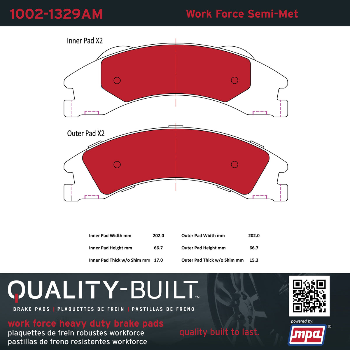 Quality-Built Quality-Built Work Force Heavy Duty Brake Pads w/ Hardware 1002-1329AM
