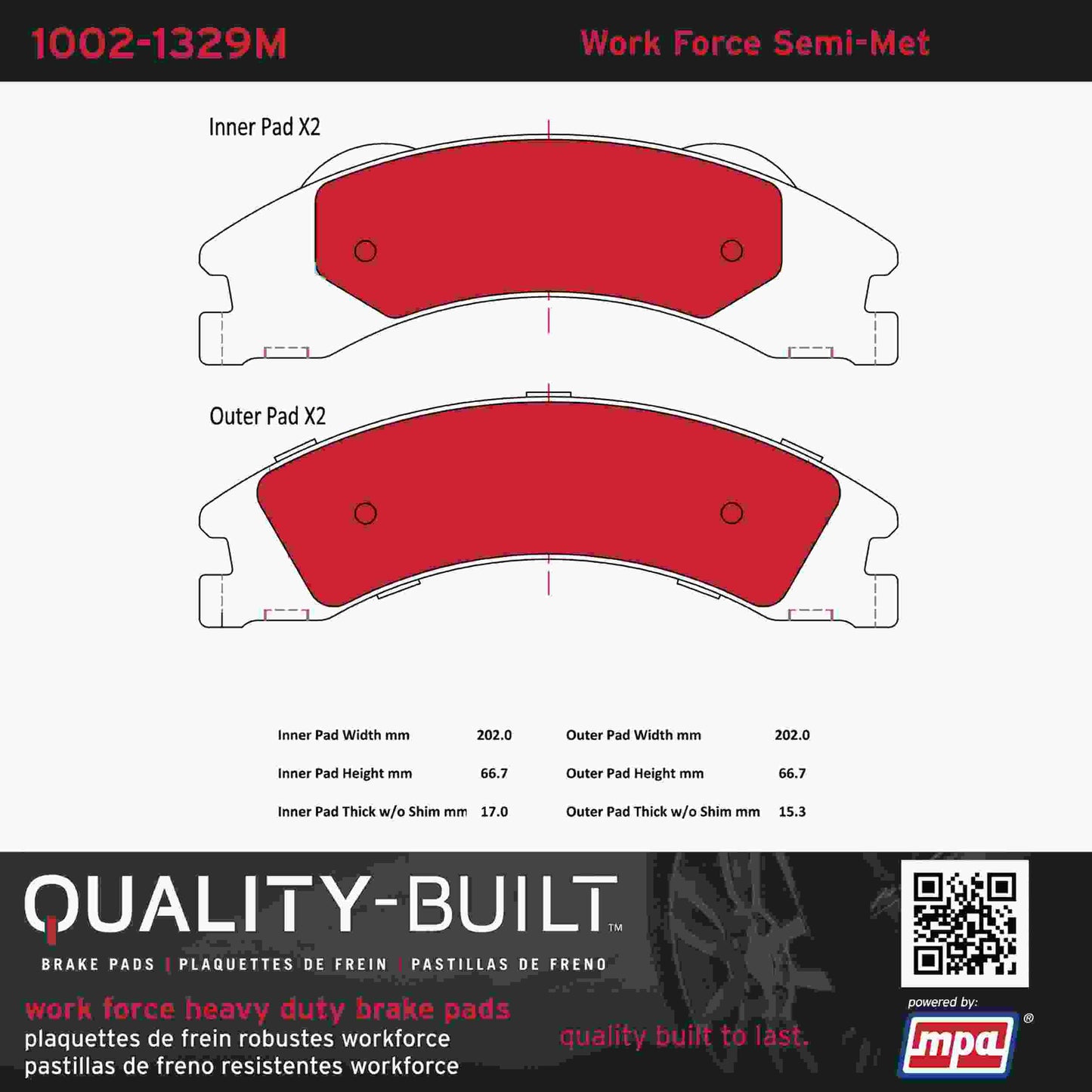 Quality-Built Quality-Built Work Force Heavy Duty Brake Pads w/ Hardware 1002-1329M